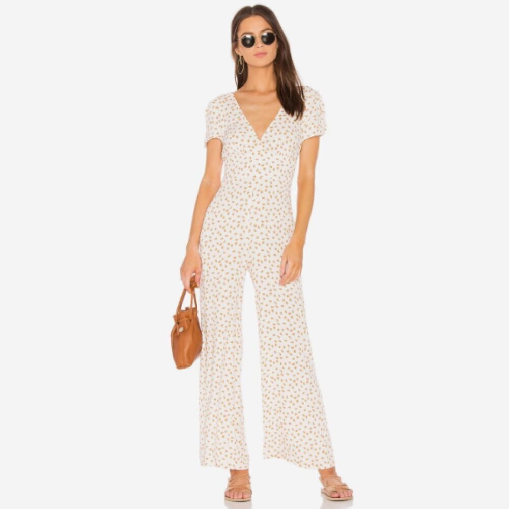 Free People Mia White Floral Short Sleeve Jumpsuit 8